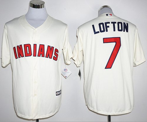 Indians #7 Kenny Lofton Cream New Cool Base Stitched MLB Jersey - Click Image to Close